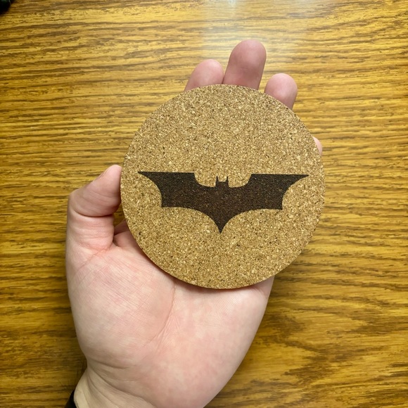 Batman Christian Bale Logo Laser Engraved Cork Coaster - Picture 6 of 6